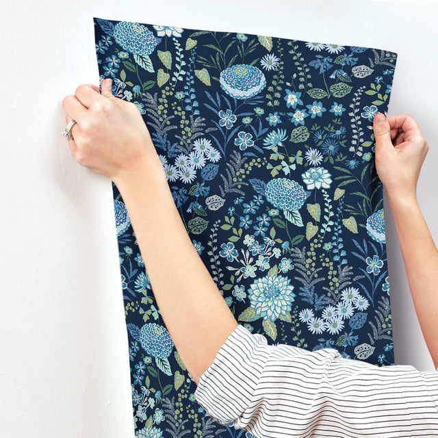 Waverly Fiona Floral Blue Peel & Stick Wallpaper