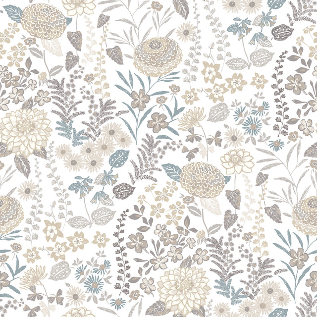Waverly Fiona Floral Neutral Peel & Stick Vinyl Wallpaper with Botanical Flower Pattern, Traditional Style - York RMK12612PLW