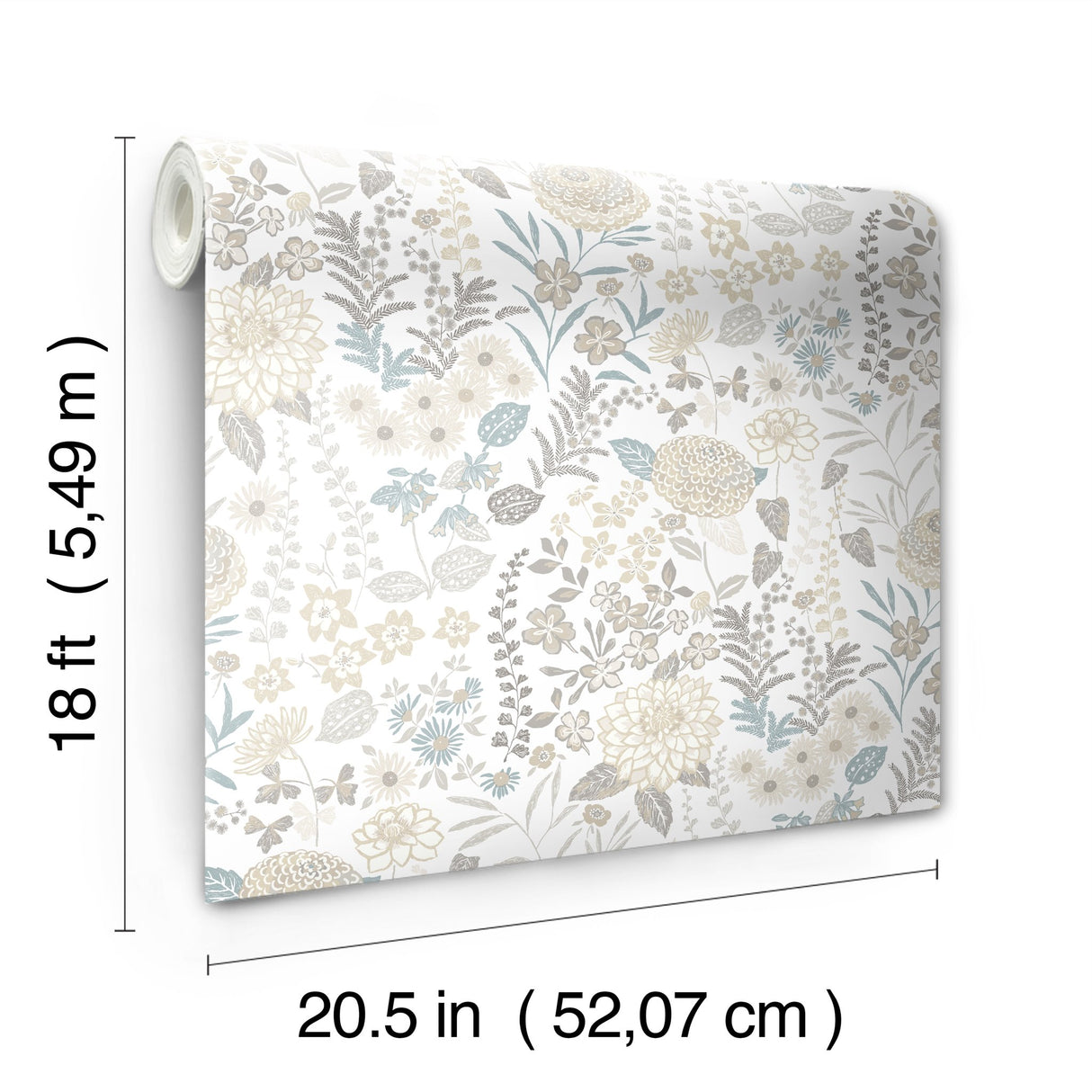 Waverly Fiona Floral Neutral Peel & Stick Vinyl Wallpaper with Botanical Flower Pattern, Traditional Style - York RMK12612PLW