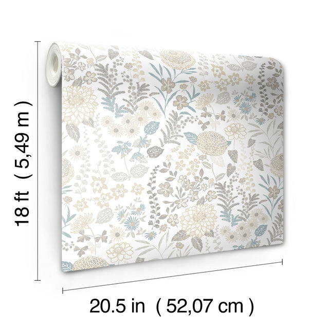 Waverly Fiona Floral Neutral Peel & Stick Vinyl Wallpaper with Botanical Flower Pattern, Traditional Style - York RMK12612PLW