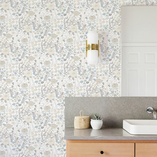Waverly Fiona Floral Neutral Peel & Stick Vinyl Wallpaper with Botanical Flower Pattern, Traditional Style - York RMK12612PLW