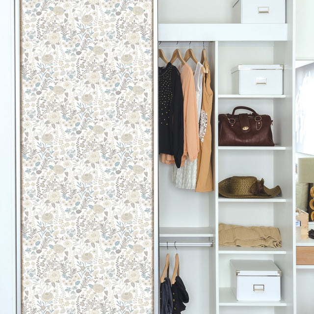 Waverly Fiona Floral Neutral Peel & Stick Vinyl Wallpaper with Botanical Flower Pattern, Traditional Style - York RMK12612PLW