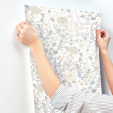 Waverly Fiona Floral Neutral Peel & Stick Vinyl Wallpaper with Botanical Flower Pattern, Traditional Style - York RMK12612PLW