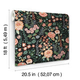 Waverly Fiona Floral Black Peel & Stick Wallpaper with Traditional Botanical Flowers - York RMK12613PLW