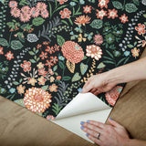 Waverly Fiona Floral Black Peel & Stick Wallpaper with Traditional Botanical Flowers - York RMK12613PLW
