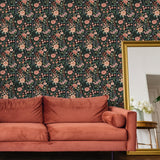 Waverly Fiona Floral Black Peel & Stick Wallpaper with Traditional Botanical Flowers - York RMK12613PLW