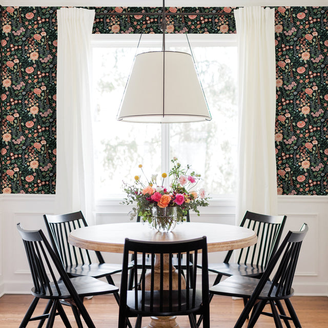 Waverly Fiona Floral Black Peel & Stick Wallpaper with Traditional Botanical Flowers - York RMK12613PLW