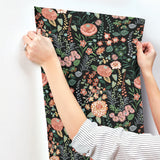 Waverly Fiona Floral Black Peel & Stick Wallpaper with Traditional Botanical Flowers - York RMK12613PLW