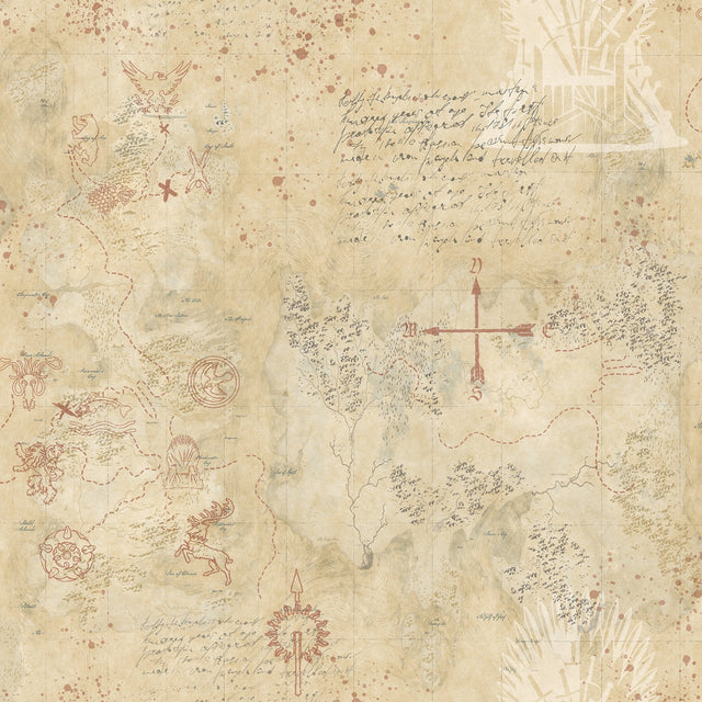 Game of Thrones Map Tan Peel & Stick Wallpaper Vintage Map Pattern - York RMK12617RL