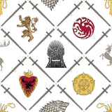 Game of Thrones House Sigils Multicolor Peel & Stick Wallpaper with Damask Graphic Pattern, Feature Wall - York RMK12618RL