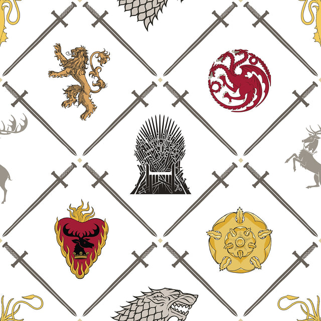 Game of Thrones House Sigils Multicolor Peel & Stick Wallpaper with Damask Graphic Pattern, Feature Wall - York RMK12618RL