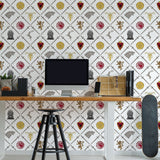 Game of Thrones House Sigils Multicolor Peel & Stick Wallpaper with Damask Graphic Pattern, Feature Wall - York RMK12618RL