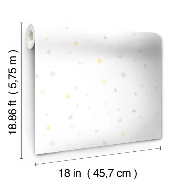 Mickey Mouse Confetti Blue Peel & Stick Wallpaper with Pastel Stars  York RMK12620RL