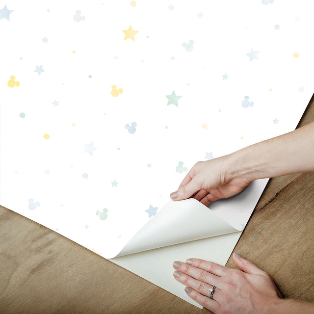 Mickey Mouse Confetti Blue Peel & Stick Wallpaper with Pastel Stars  York RMK12620RL