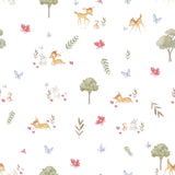 Bambi Watercolor White Peel & Stick Wallpaper with Whimsical Deer & Forest Motif - York RMK12621RL