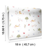 Bambi Watercolor White Peel & Stick Wallpaper with Whimsical Deer & Forest Motif - York RMK12621RL