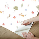 Bambi Watercolor White Peel & Stick Wallpaper with Whimsical Deer & Forest Motif - York RMK12621RL