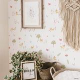 Bambi Watercolor White Peel & Stick Wallpaper with Whimsical Deer & Forest Motif - York RMK12621RL