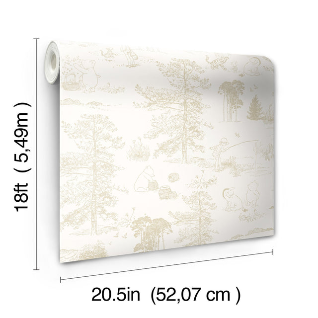 Winnie The Pooh Beige Toile Peel & Stick Wallpaper with Kids Novelty Style - York RMK12622RL