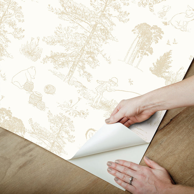 Winnie The Pooh Beige Toile Peel & Stick Wallpaper with Kids Novelty Style - York RMK12622RL