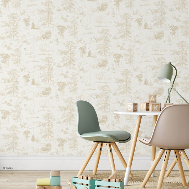 Winnie The Pooh Beige Toile Peel & Stick Wallpaper with Kids Novelty Style - York RMK12622RL