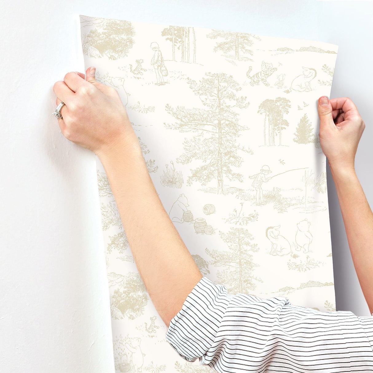 Winnie The Pooh Beige Toile Peel & Stick Wallpaper with Kids Novelty Style - York RMK12622RL