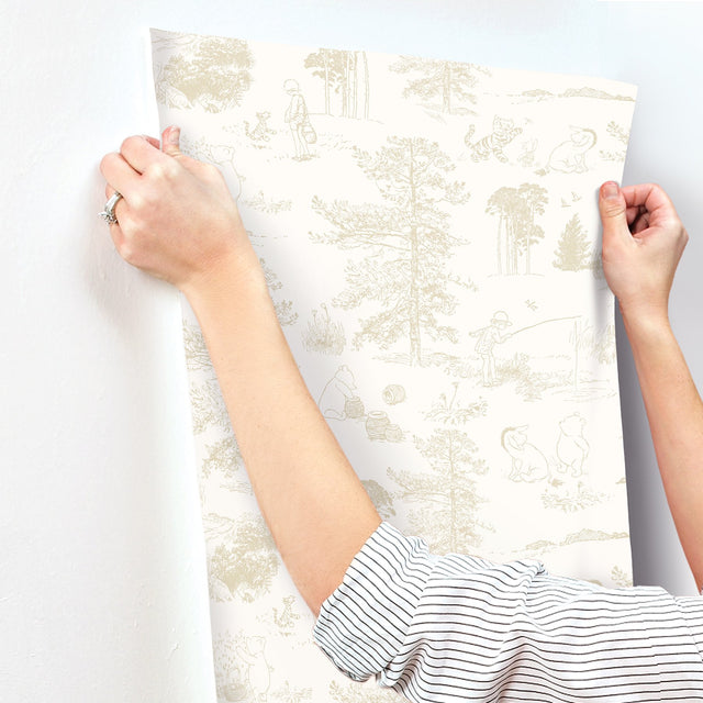Winnie The Pooh Beige Toile Peel & Stick Wallpaper with Kids Novelty Style - York RMK12622RL