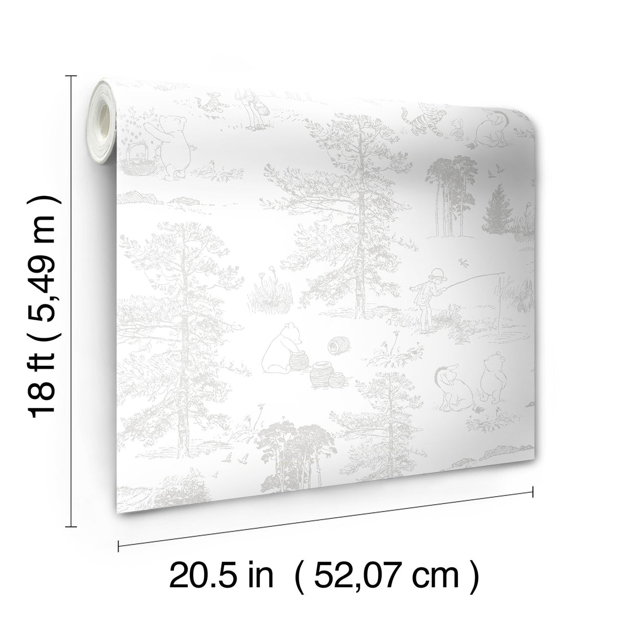 Winnie The Pooh Grey Toile Peel & Stick Wallpaper with Disney Novelty Kids Style - York RMK12623RL