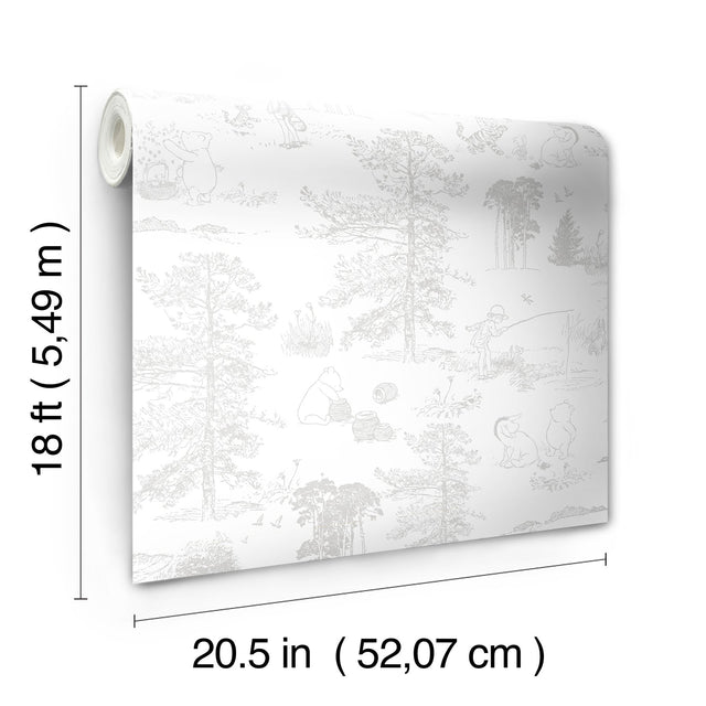 Winnie The Pooh Grey Toile Peel & Stick Wallpaper with Disney Novelty Kids Style - York RMK12623RL