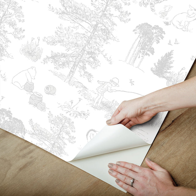 Winnie The Pooh Grey Toile Peel & Stick Wallpaper with Disney Novelty Kids Style - York RMK12623RL