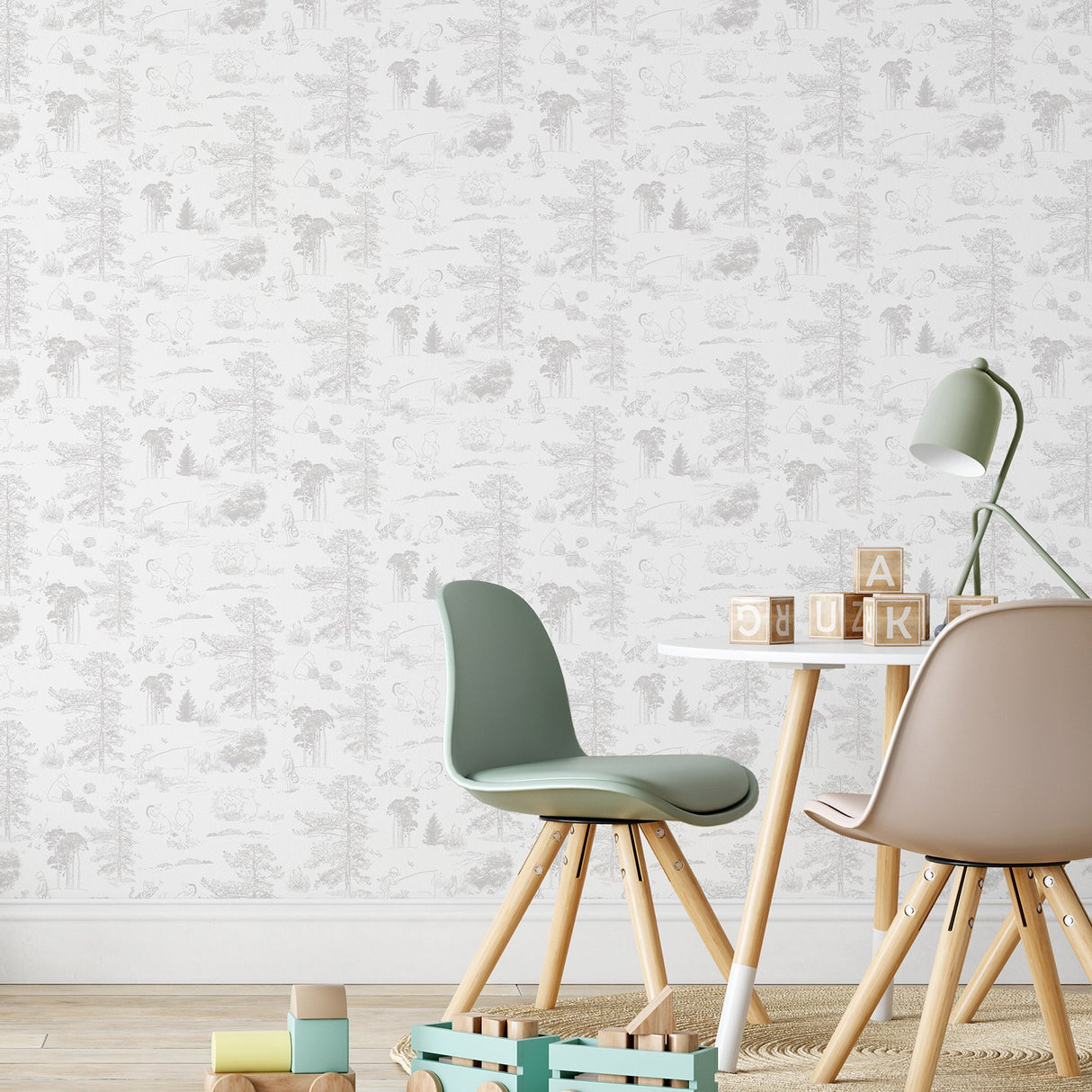 Winnie The Pooh Grey Toile Peel & Stick Wallpaper with Disney Novelty Kids Style - York RMK12623RL