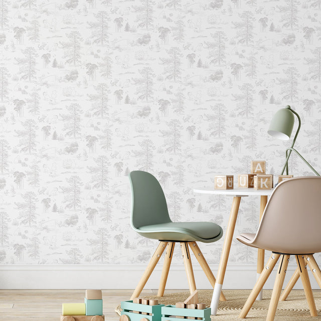 Winnie The Pooh Grey Toile Peel & Stick Wallpaper with Disney Novelty Kids Style - York RMK12623RL