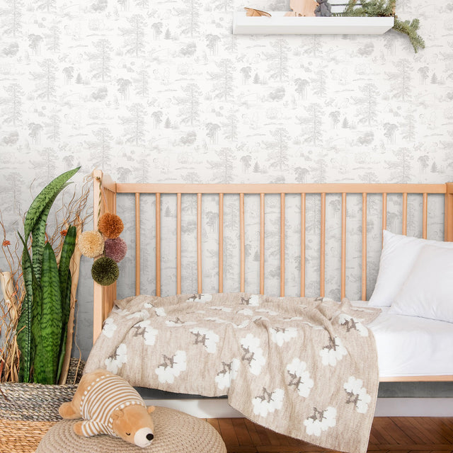 Winnie The Pooh Grey Toile Peel & Stick Wallpaper with Disney Novelty Kids Style - York RMK12623RL