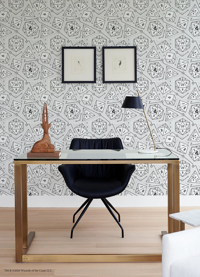 Dungeons & Dragons White Peel & Stick Wallpaper with Geometric Dice Pattern - York RMK12624RL