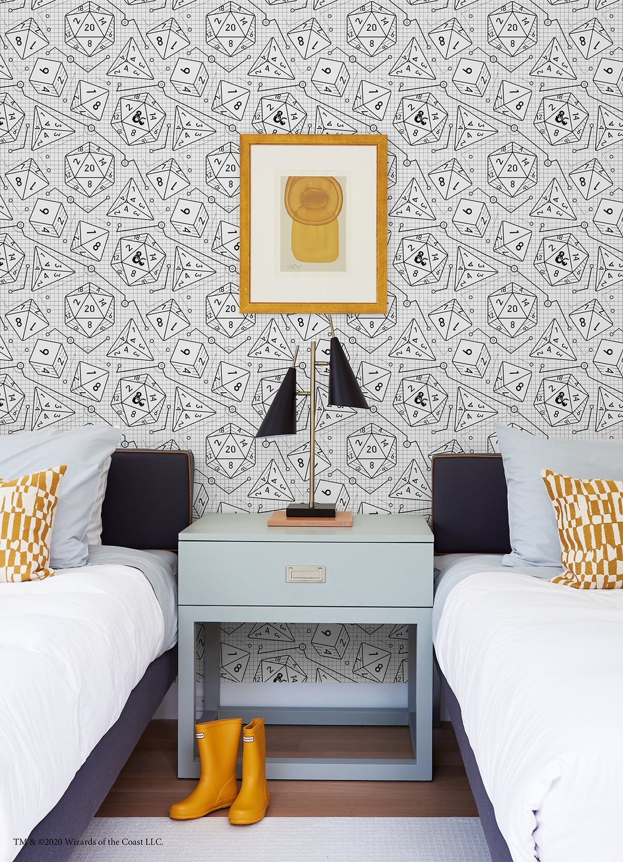 Dungeons & Dragons White Peel & Stick Wallpaper with Geometric Dice Pattern - York RMK12624RL