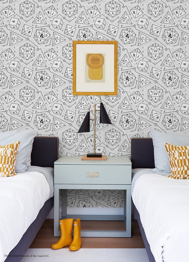 Dungeons & Dragons White Peel & Stick Wallpaper with Geometric Dice Pattern - York RMK12624RL