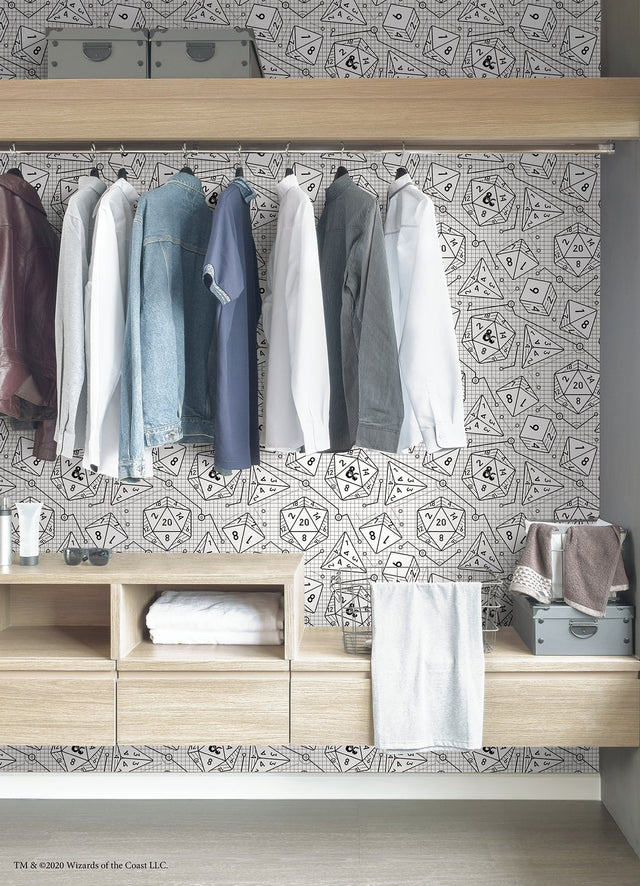 Dungeons & Dragons White Peel & Stick Wallpaper with Geometric Dice Pattern - York RMK12624RL
