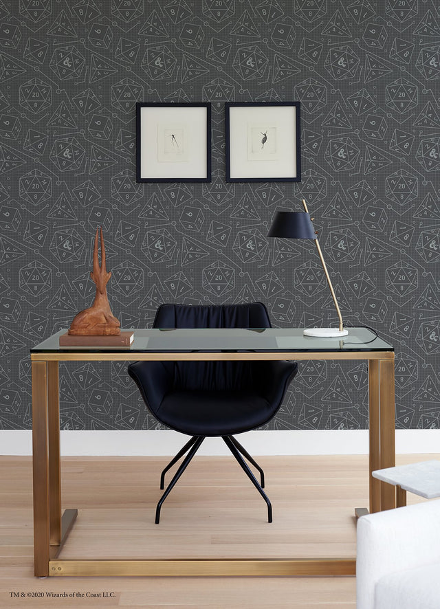 Dungeons & Dragons Charcoal Peel & Stick Wallpaper with Geometric Dice Pattern - RoomMates RMK12625RL