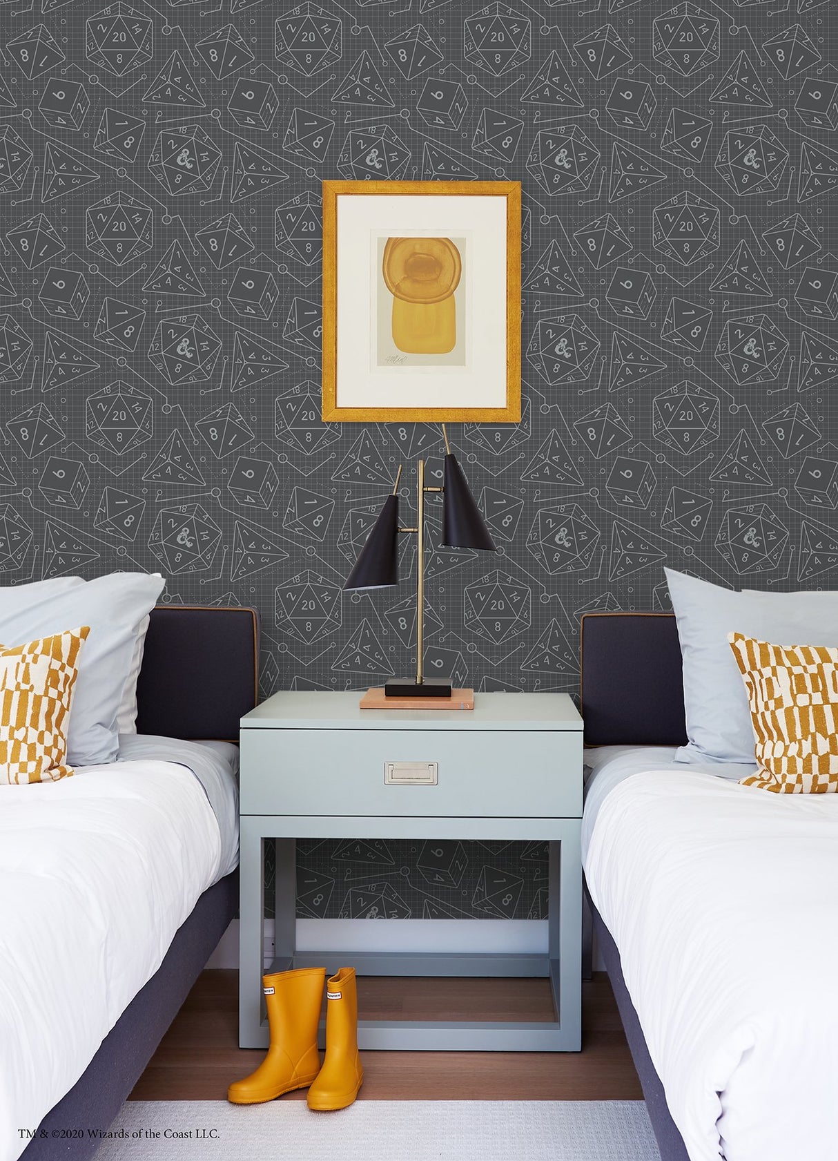 Dungeons & Dragons Charcoal Peel & Stick Wallpaper with Geometric Dice Pattern - RoomMates RMK12625RL