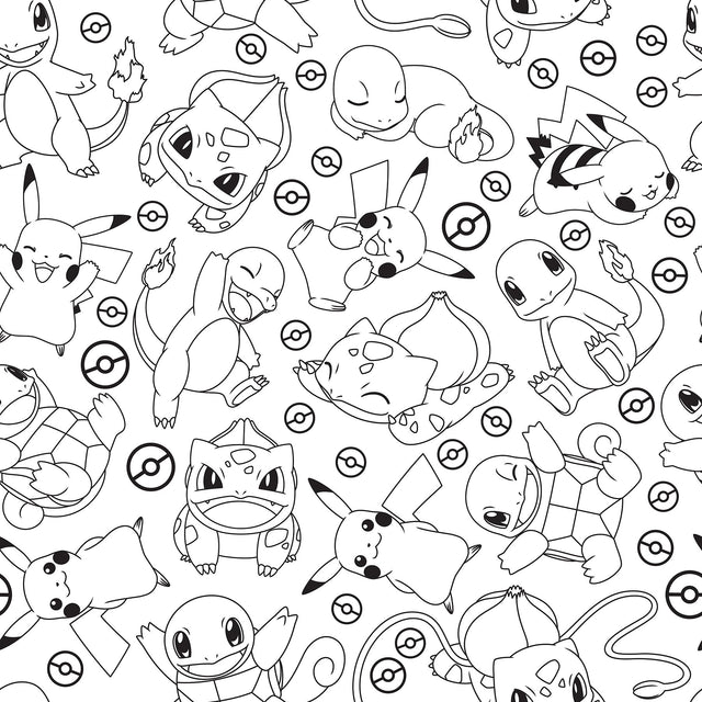 Pokémon Black Peel & Stick Wallpaper with Character Faces Line Art - York RMK12626RL