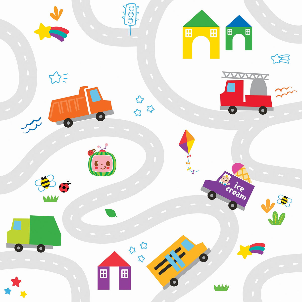CoComelon Road Map Multicolor Peel & Stick Vinyl Wallpaper with Kids Novelty Graphics - York RMK12629RL