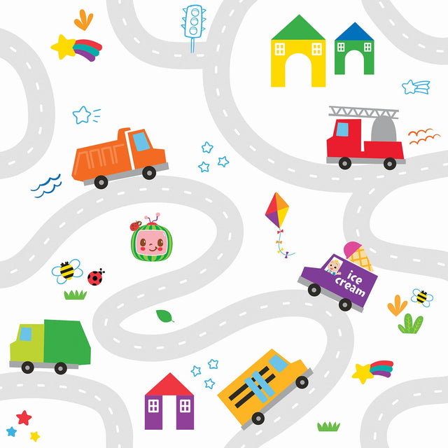 CoComelon Road Map Multicolor Peel & Stick Vinyl Wallpaper with Kids Novelty Graphics - York RMK12629RL