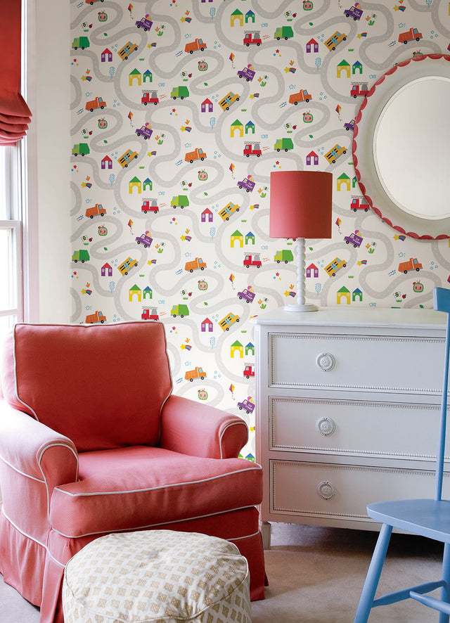 CoComelon Road Map Multicolor Peel & Stick Vinyl Wallpaper with Kids Novelty Graphics - York RMK12629RL