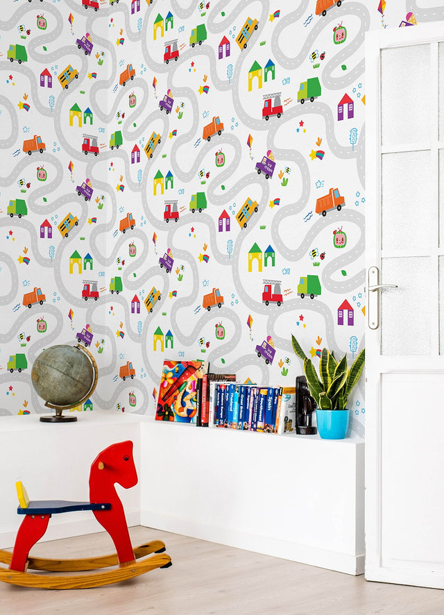 CoComelon Road Map Multicolor Peel & Stick Vinyl Wallpaper with Kids Novelty Graphics - York RMK12629RL