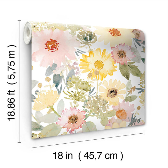 Southern Charm Yellow Peel & Stick Wallpaper with Botanical Watercolor Floral - York RMK12630RL