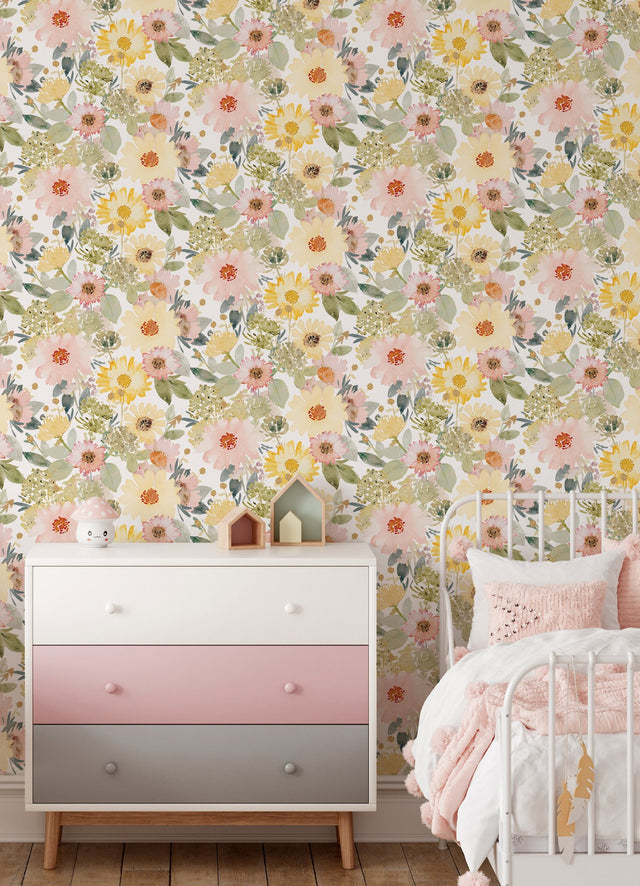 Southern Charm Yellow Peel & Stick Wallpaper with Botanical Watercolor Floral - York RMK12630RL