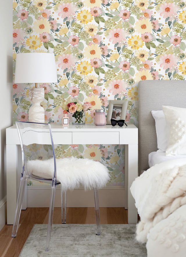 Southern Charm Yellow Peel & Stick Wallpaper with Botanical Watercolor Floral - York RMK12630RL