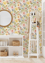 Southern Charm Yellow Peel & Stick Wallpaper with Botanical Watercolor Floral - York RMK12630RL