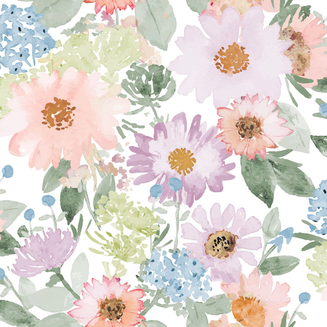 Southern Charm Pastel Peel & Stick Wallpaper with Botanical Watercolor Floral Pattern - York RMK12631RL