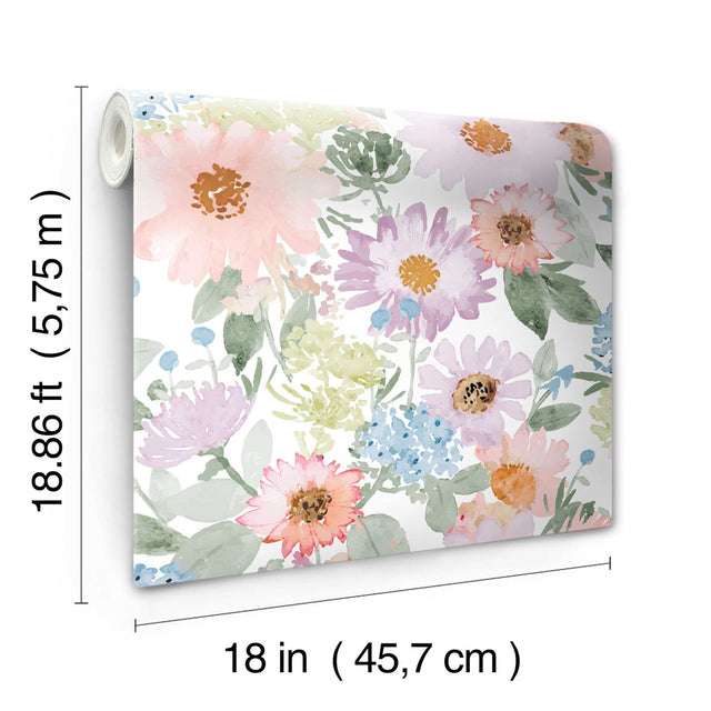 Southern Charm Pastel Peel & Stick Wallpaper with Botanical Watercolor Floral Pattern - York RMK12631RL